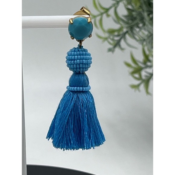 J. Crew Blue Rhinestone and Tassel Drop Pierced Earrings - Picture 4 of 11